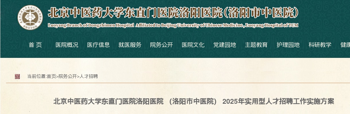 2025年洛阳市中医院实用型人才招聘20人工作实施方案 图片